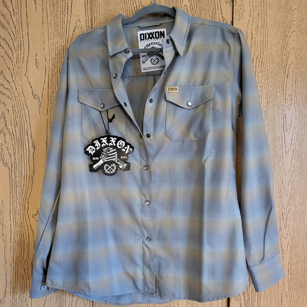 Dixxon Flannel Shirt in Gray and Gold Large Women's NWT - Picture 3 of 4